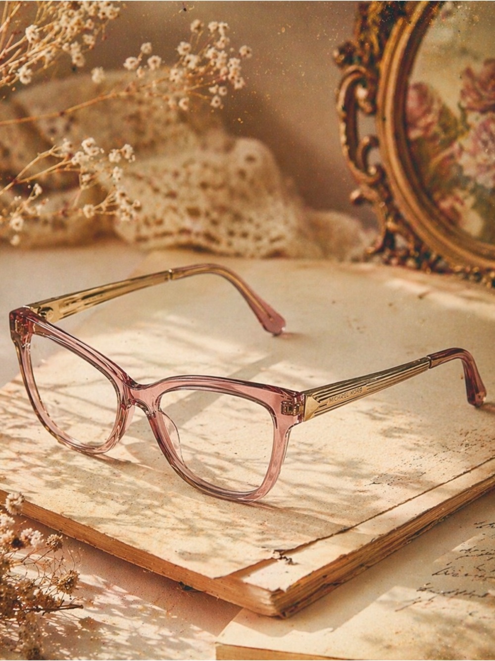 Michael Kors Vintage Square Frame Glasses in Pink and Gold
